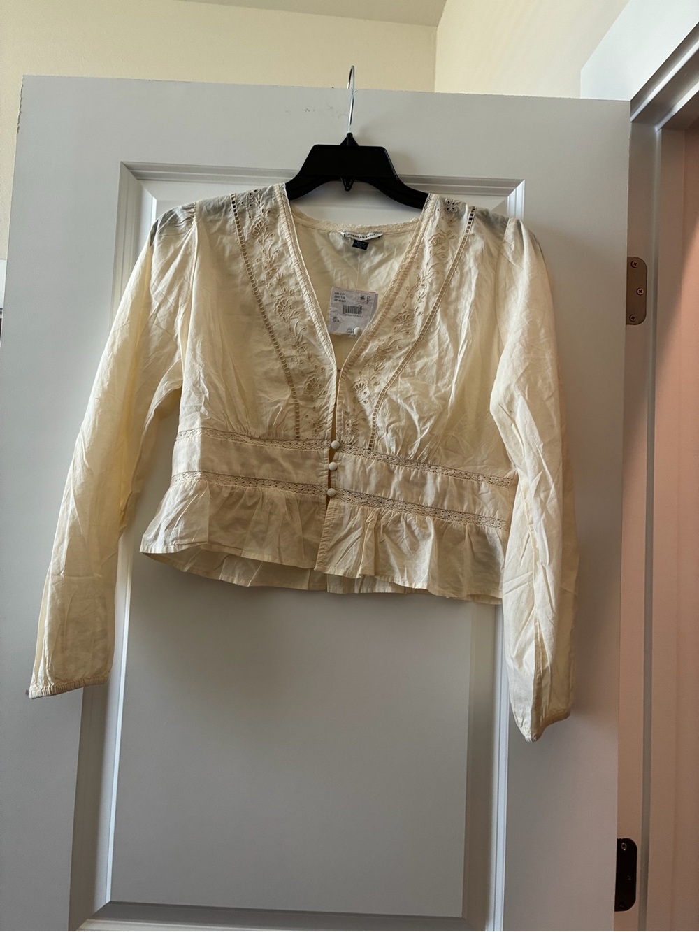 American Eagle Outfitters Cream Lace-Trim Peplum top